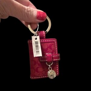 COACH Signature Canvas Picture Frame Wallet Keychain NWT (2-fer)